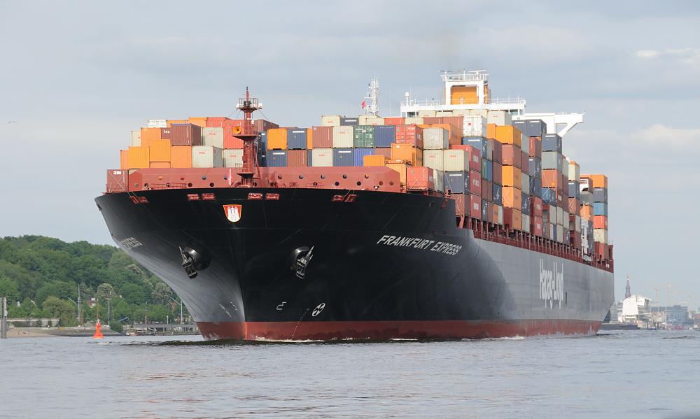 7632 Containerfrachter FRANKFURT EXPRESS laeuft aus | Schiffsbilder Hamburger Hafen - Schiffsverkehr Elbe